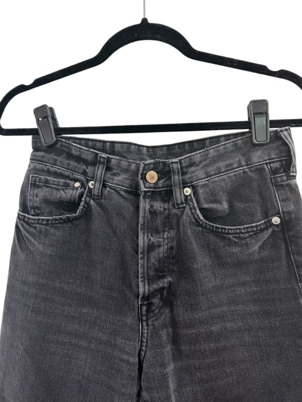 &Denim Black High Rise Straight Leg Jeans Size 27 Raw Hem EUC - Picture 9 of 10